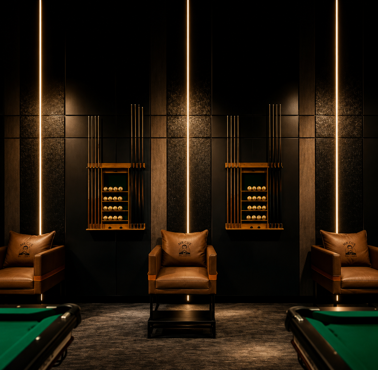 Atmospheric late-night ambiance with low-key architectural lighting and social sanctuary at MR.CUE